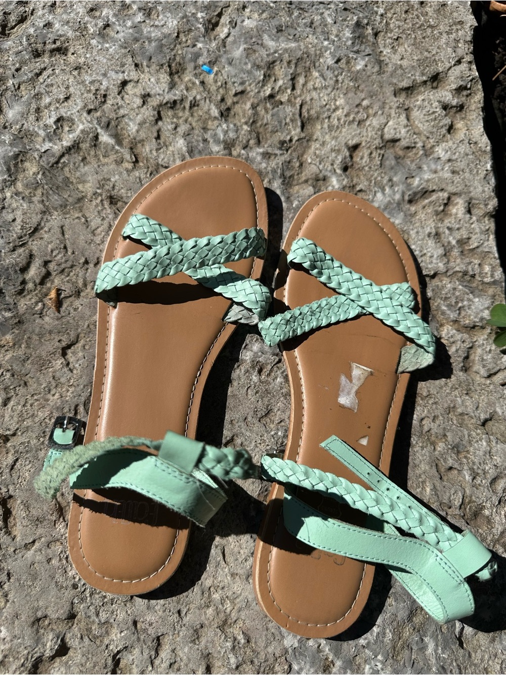 Braided Mint Green Women's Flat Sandals